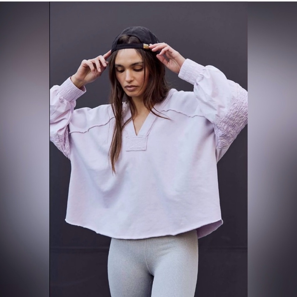 Free People Movement Spin Pullover V-Neck Hoodie in Lilac NWT